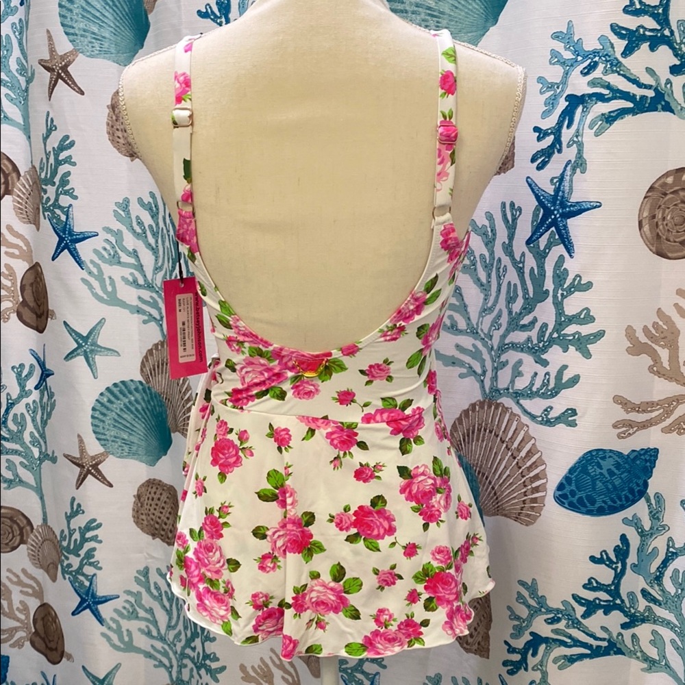 Betsey Johnson Pink Floral One Piece Swimsuit, Size M - Picture 3 of 7